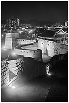 Hwaseomun gate at night, Suwon Hwaseong Fortress. South Korea ( black and white)
