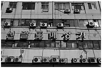 Facade with air conditioning machines. Seoul, South Korea (black and white)