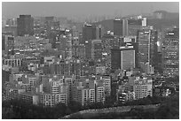 Central Seoul at dusk. Seoul, South Korea ( black and white)