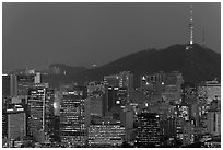 City skyline and Namsan hill at night. Seoul, South Korea ( black and white)