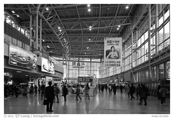 Inside Seoul train station. Seoul, South Korea (black and white)
