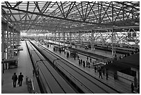 Trains in Seoul station. Seoul, South Korea (black and white)