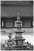 Stone pagoda in courtyard, Haein sa Temple. South Korea (black and white)