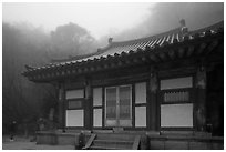 Temple at grotto entrance, Seokguram. Gyeongju, South Korea ( black and white)