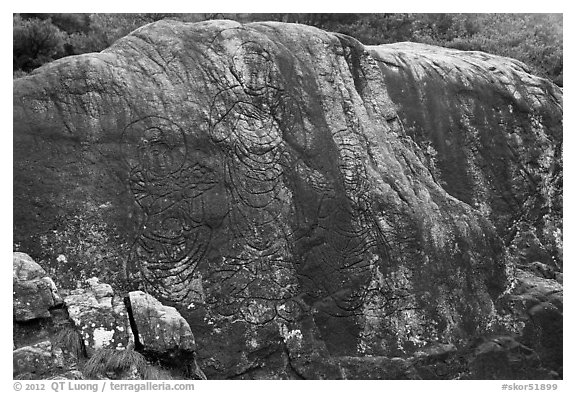 Yukjonbul carved on rock surface, Mt Namsan. Gyeongju, South Korea (black and white)