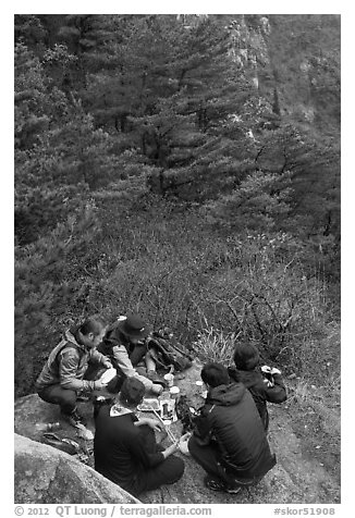 Hikers picniking, Namsan Mountain. Gyeongju, South Korea