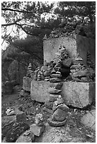Cairns and monument, Namsan Mountain. Gyeongju, South Korea ( black and white)