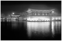 Anapji Pond at night. Gyeongju, South Korea ( black and white)