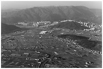 Aerial view of fileds and residential towers, Busan. South Korea ( black and white)