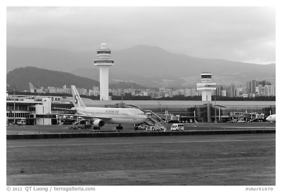 Jeju International Airport. Jeju Island, South Korea (black and white)