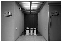 Bathrooms, Witseoreum shelter, Mount Halla. Jeju Island, South Korea (black and white)