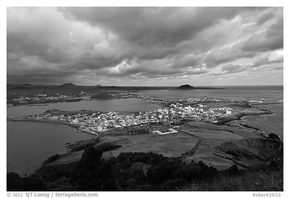 Seongsang Ilchulbong  seen from crater. Jeju Island, South Korea (black and white)
