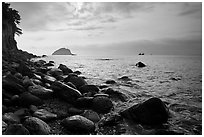 Rocky coastline, Seogwipo. Jeju Island, South Korea ( black and white)