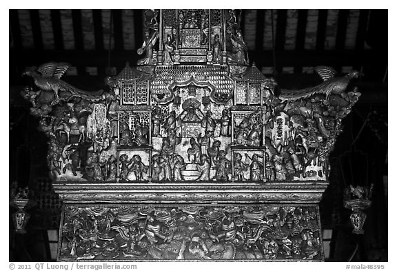 Altarpiece, Loo Pun Hong temple. George Town, Penang, Malaysia (black and white)