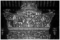 Altarpiece, Loo Pun Hong temple. George Town, Penang, Malaysia (black and white)