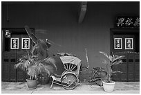 Trishaw and doors, Cheong Fatt Tze Mansion. George Town, Penang, Malaysia (black and white)