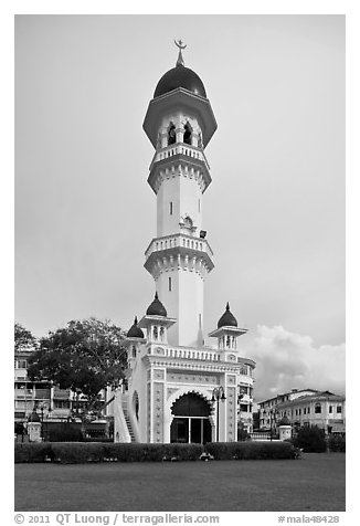 Minaret, Masjid Kapitan Keling. George Town, Penang, Malaysia (black and white)