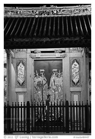 Temple doors by night. George Town, Penang, Malaysia (black and white)