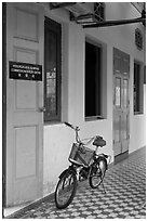 Bicycle in front of office. George Town, Penang, Malaysia (black and white)