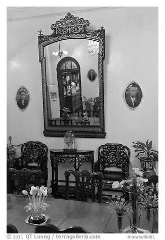Mirror, Pinang Peranakan Mansion. George Town, Penang, Malaysia (black and white)