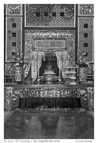 Side altar, Khoo Kongsi. George Town, Penang, Malaysia (black and white)