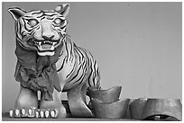 Ceramic Tiger, Hock Tik Cheng Sin Temple. George Town, Penang, Malaysia (black and white)