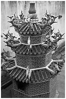 Furnace tower, Hock Tik Cheng Sin Temple. George Town, Penang, Malaysia (black and white)