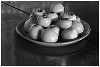 Fruit offering,  Hock Tik Cheng Sin Temple. George Town, Penang, Malaysia (black and white)