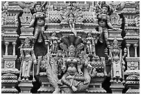 Detail of south indian temple tower. George Town, Penang, Malaysia (black and white)