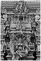 Sculpture on tower of hindu temple. George Town, Penang, Malaysia (black and white)