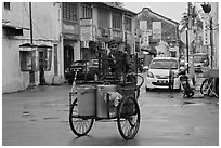 Food vending trishaw on Love Lane. George Town, Penang, Malaysia (black and white)