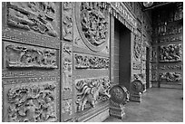 Carved stone walls, Hainan Temple. George Town, Penang, Malaysia (black and white)