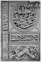 Sone carving motif, Hainan Temple. George Town, Penang, Malaysia (black and white)