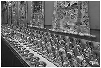 Amulets and Thangkas, Gelugpa Buddhist Association temple. George Town, Penang, Malaysia (black and white)