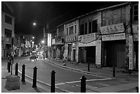 Chinatown street at night. George Town, Penang, Malaysia ( black and white)