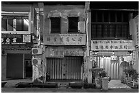 Storehouses at night. George Town, Penang, Malaysia ( black and white)