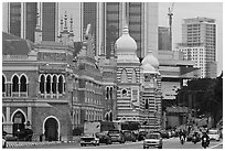 Museum and busy avenue, Merdeka Square. Kuala Lumpur, Malaysia ( black and white)
