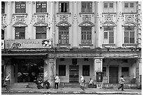 Row of old shophouses, Little India. Kuala Lumpur, Malaysia ( black and white)