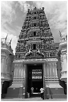Gopurum (entrance gate), Sri Mahamariamman Temple. Kuala Lumpur, Malaysia (black and white)