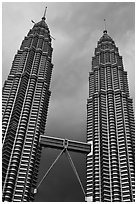 Petronas Towers (tallest twin towers in the world) and stormy sky. Kuala Lumpur, Malaysia ( black and white)