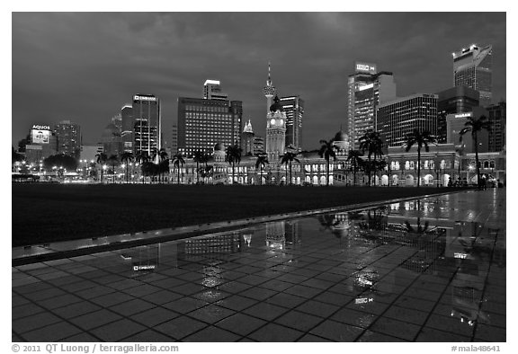 Merdeka Square reflecting Kuala Lumpur Skyline at night. Kuala Lumpur, Malaysia