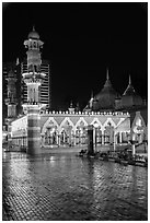 Masjid Jamek and reflections at night. Kuala Lumpur, Malaysia ( black and white)
