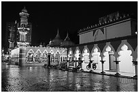 Masjid Jamek mosque at night. Kuala Lumpur, Malaysia ( black and white)