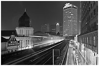 LRT train in motion at night. Kuala Lumpur, Malaysia ( black and white)