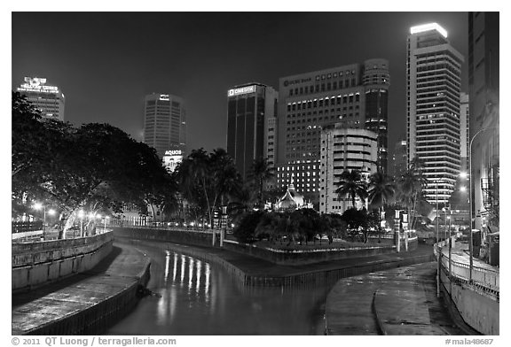 Confluence of Sungai Klang and Sungai Gombak (where the city founders first set foot). Kuala Lumpur, Malaysia (black and white)