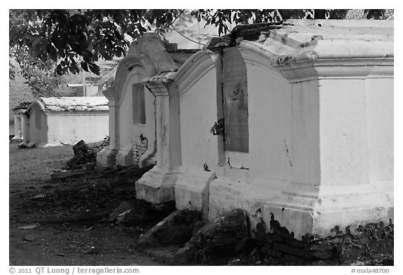 History Dutch cemetery, Bukit St Paul. Malacca City, Malaysia (black and white)