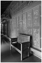 Wood panel and chair, sultanate palace. Malacca City, Malaysia ( black and white)