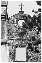 Wall and weatherwane on ruined St Paul Church. Malacca City, Malaysia (black and white)