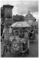 Bicycle Rickshaws ride, Town Square. Malacca City, Malaysia ( black and white)