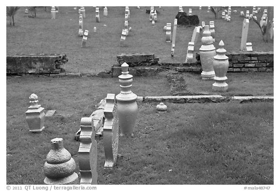 Grave headstones without ornaments, Kampung Kling. Malacca City, Malaysia